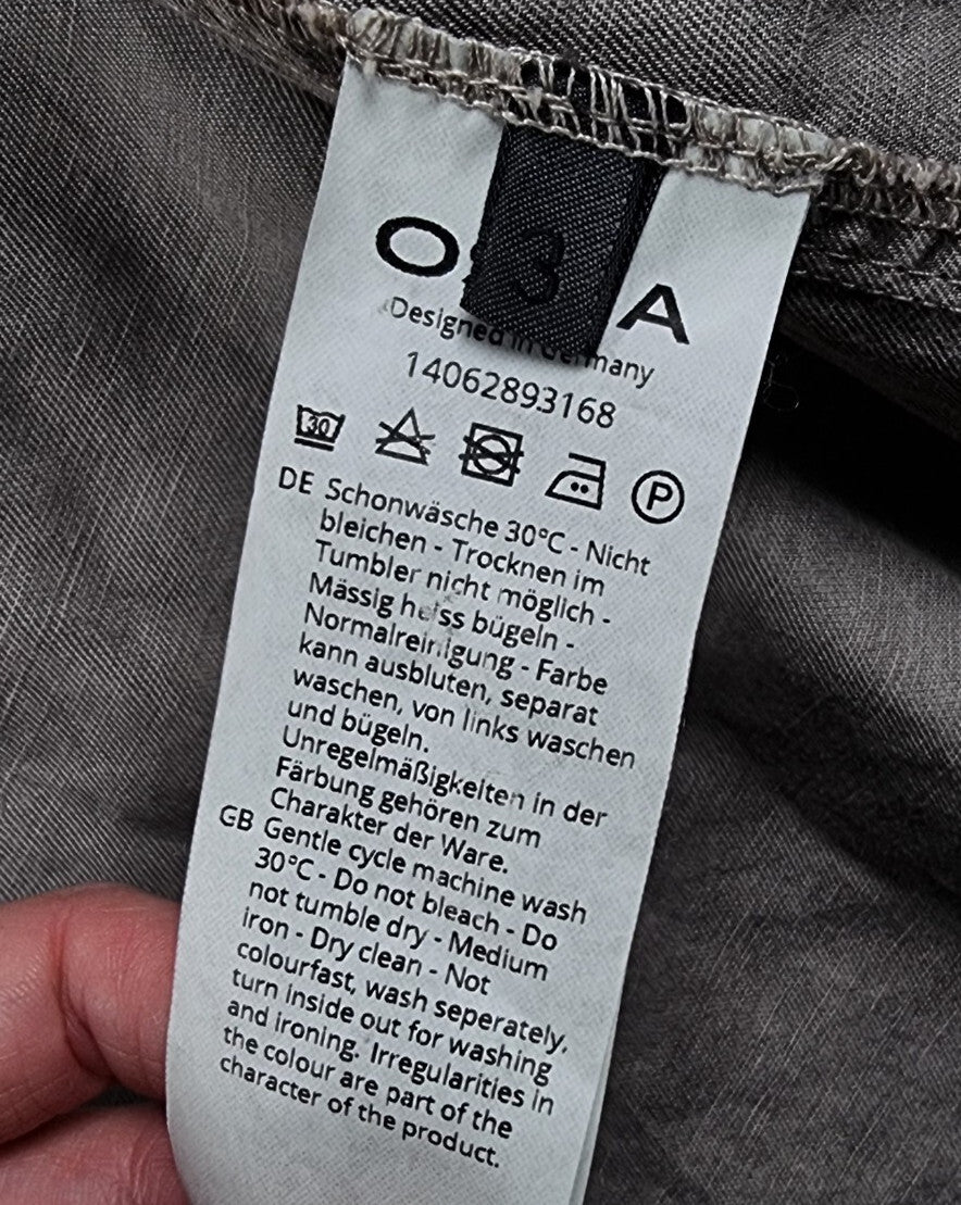OSKA Jacket Womens Size 3 UK 14 16 Beige Linen Blend Button Trench Coat Collared