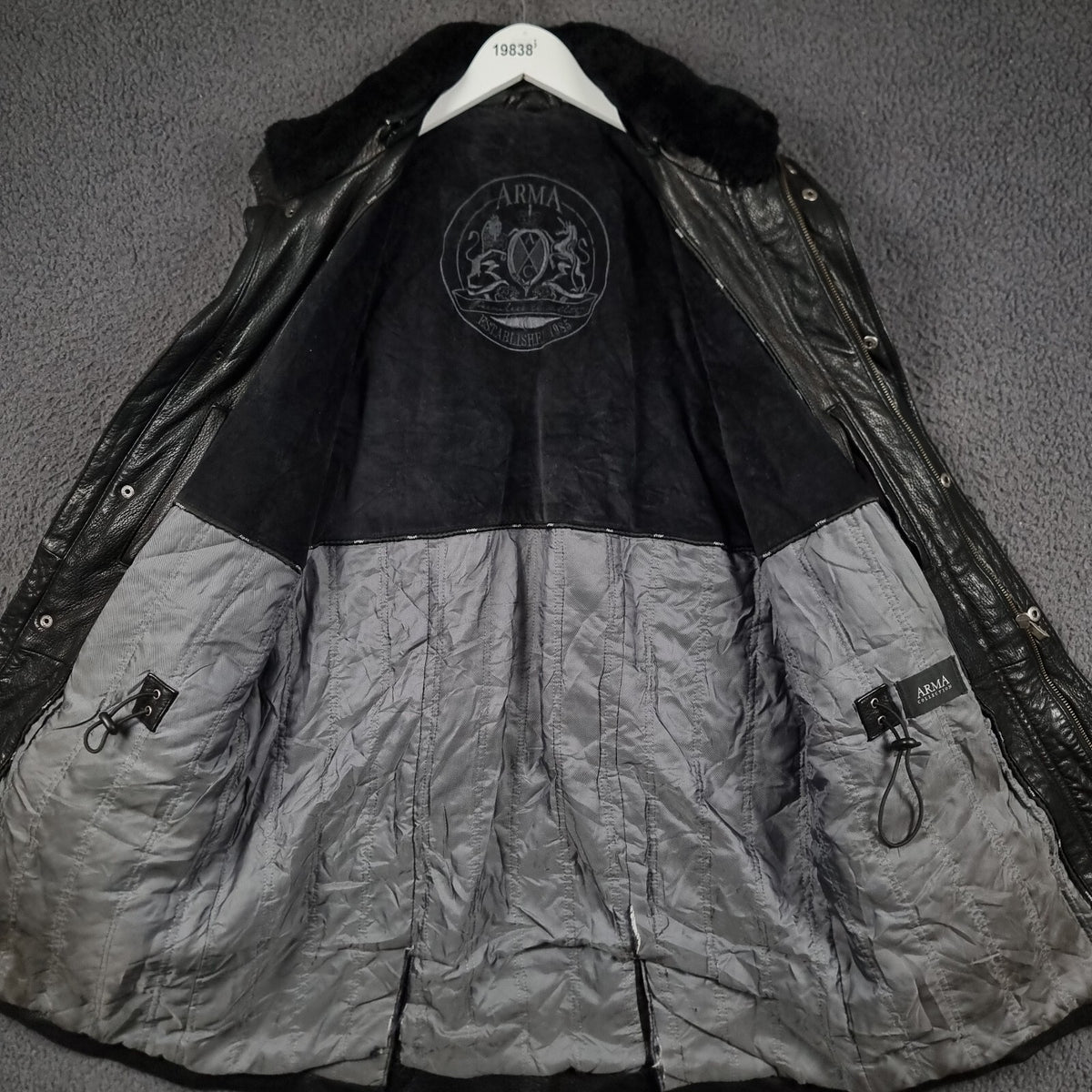 Vintage ARMA Leather Jacket Mens L Large 40 Black Long Overcoat Coat Lined 90s