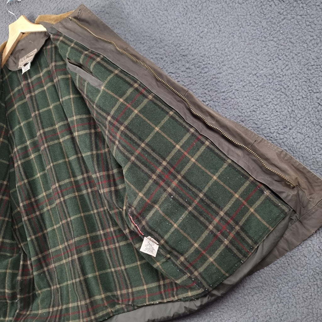 Vintage LL Bean Jacket Mens L Large Green Barn Field Coat Wool Liner Wax Canvas