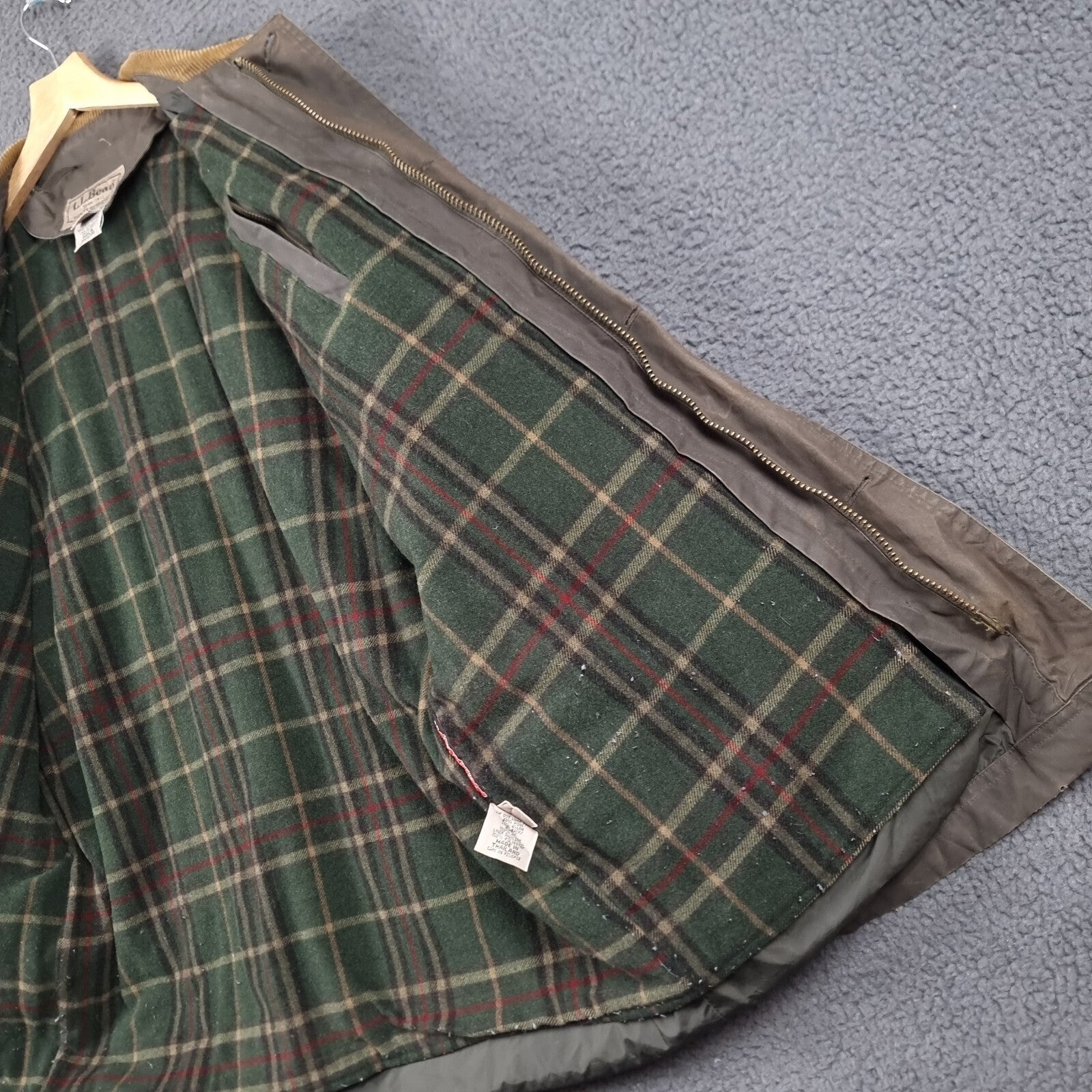 Vintage LL Bean Jacket Mens L Large Green Barn Field Coat Wool Liner Wax Canvas