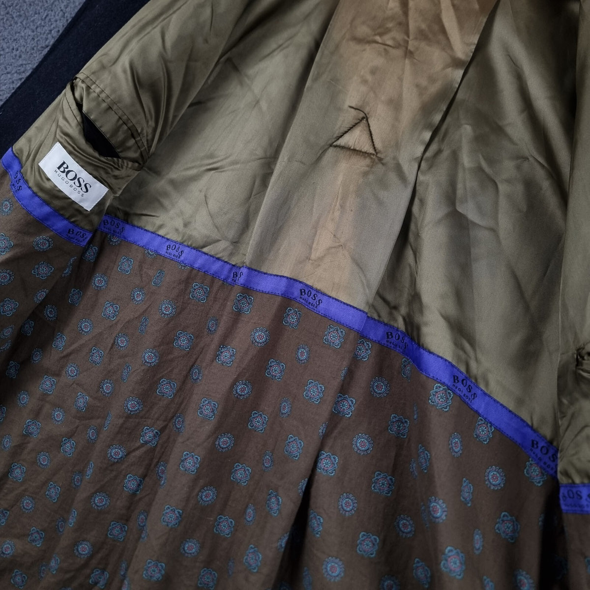 Vintage HUGO BOSS Coat Mens 2XL Navy Blue Wool Loden Overcoat Long Relaxed 80s