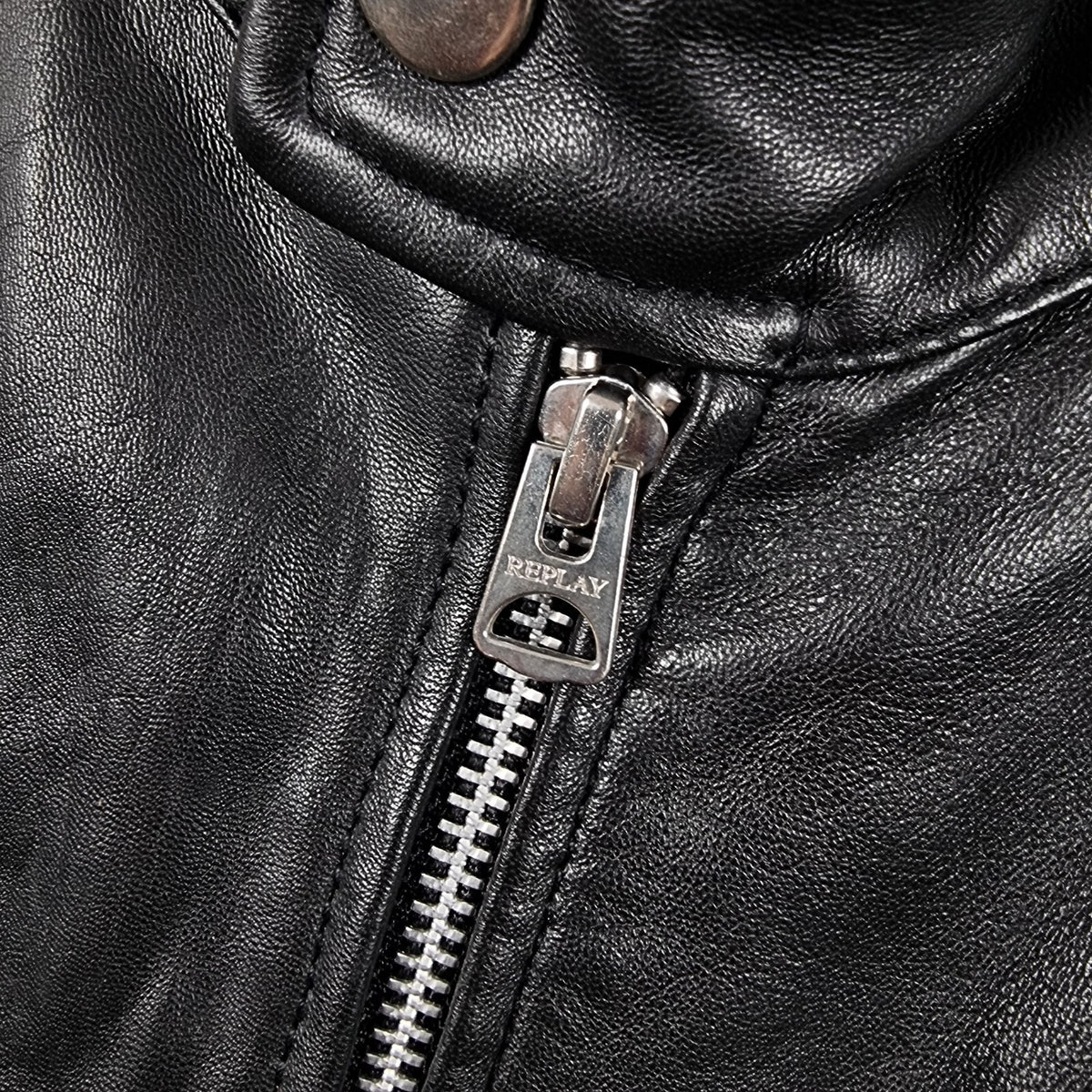 REPLAY Leather Jacket Mens XL Black Biker Racer Soft Sheep Lambskin Full Zip