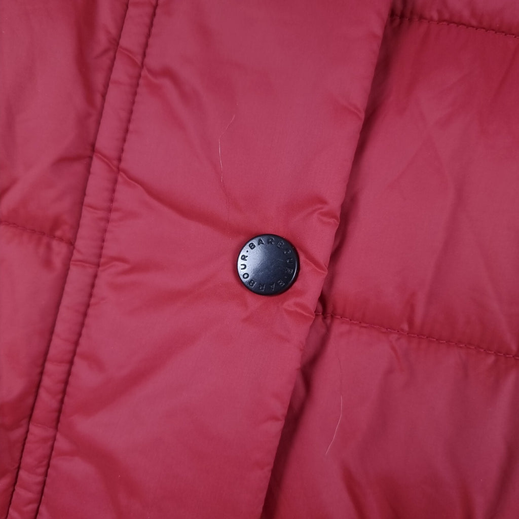 BARBOUR Jacket Womens UK 18 Red Housesteads Quilt Fibre Down Parka Puffer Fur