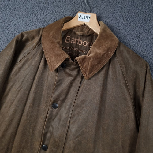 BARBOUR Jacket Mens L Large Brown Olive Weather Worked Beaufort Field Coat A2200