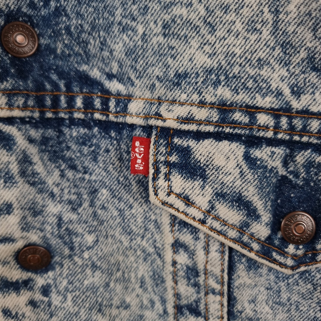 Vintage Levi's Sherpa Jacket Mens M Blue Trucker Acid Wash USA Made 80s Snap