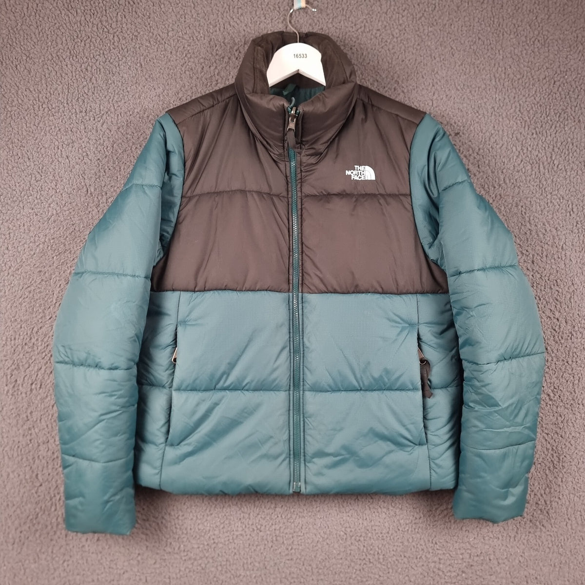 THE NORTH FACE Jacket Womens M Medium Green Black Saikuru Puffer Insulated Zip