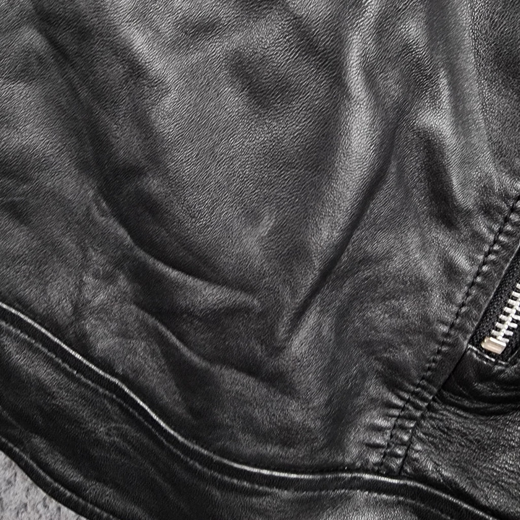 REPLAY Leather Jacket Mens XL Black Biker Racer Soft Sheep Lambskin Full Zip