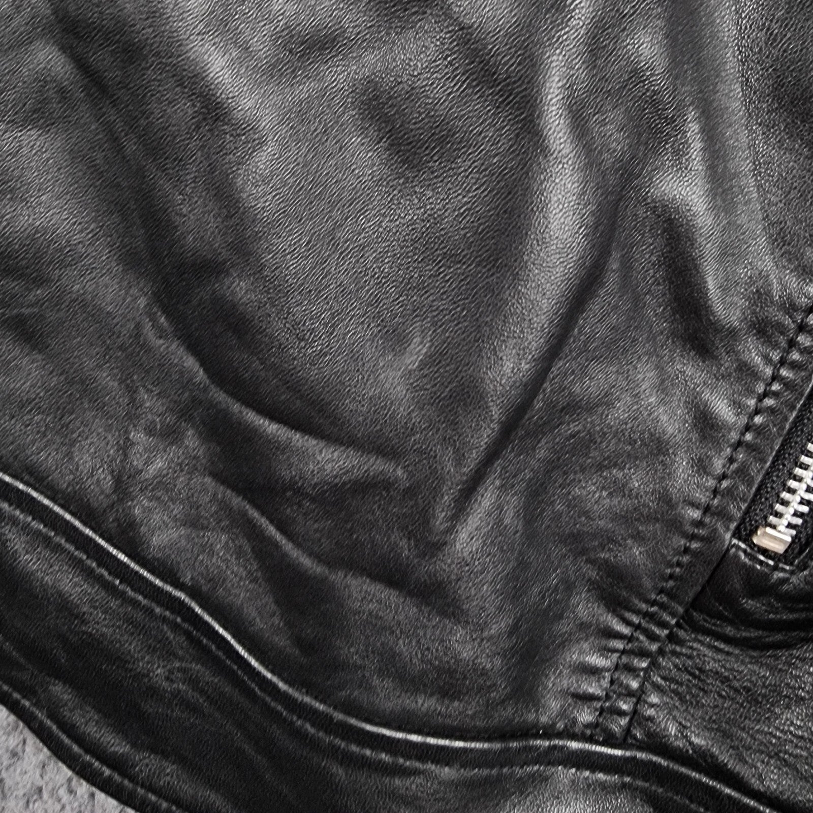 REPLAY Leather Jacket Mens XL Black Biker Racer Soft Sheep Lambskin Full Zip