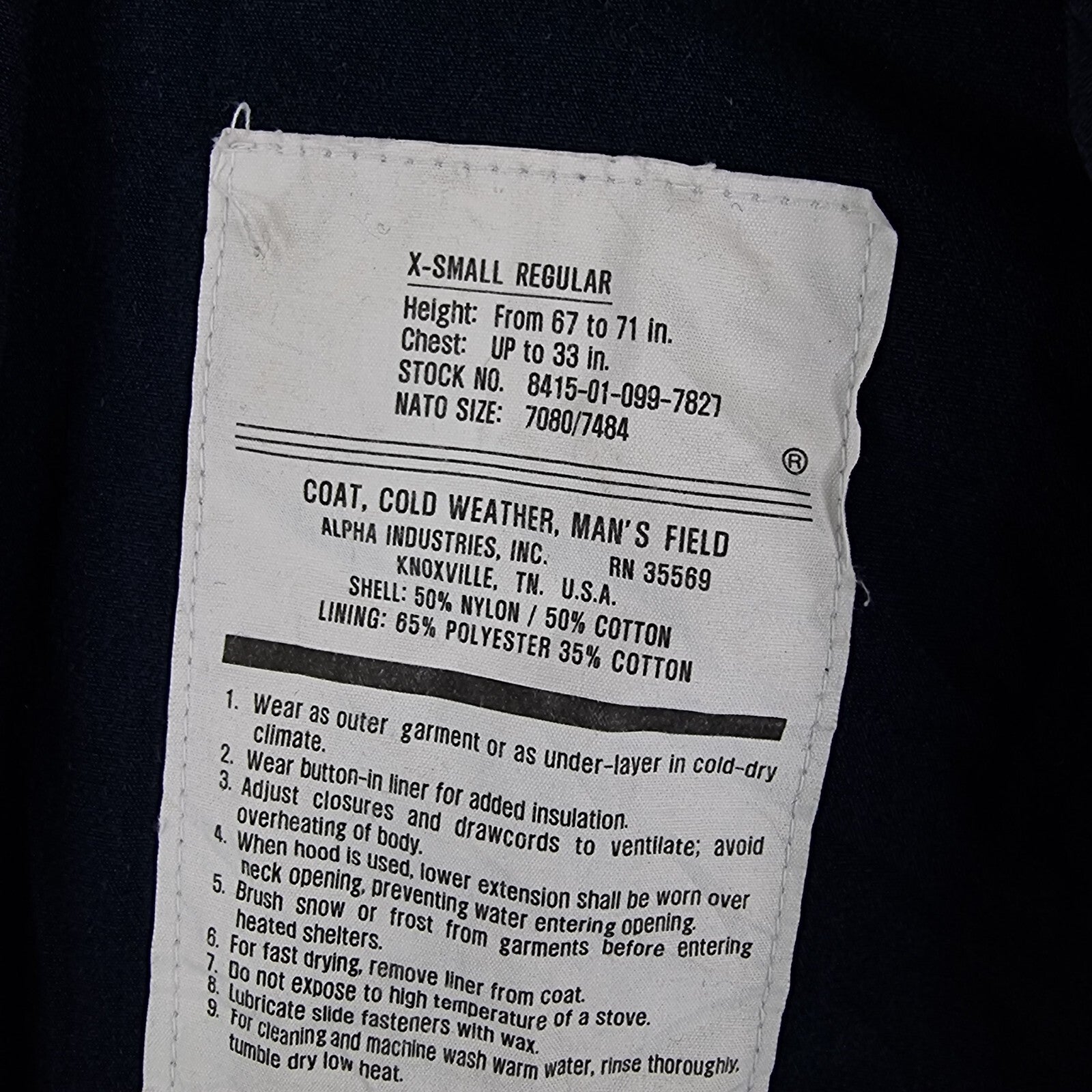 Vintage Alpha Industries Jacket Mens XS Navy Blue M65 Military Field Coat Canvas