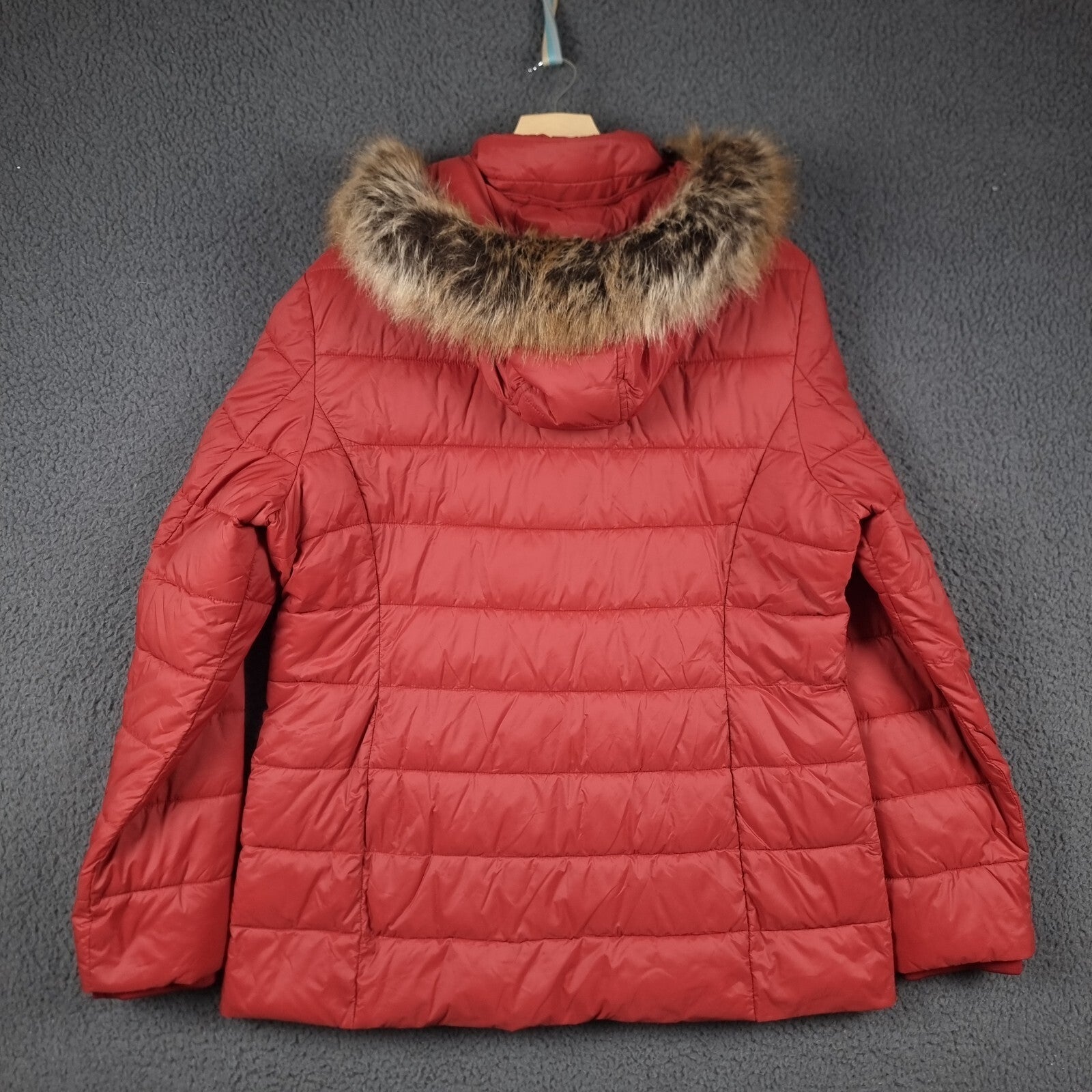 BARBOUR Jacket Womens UK 18 Red Housesteads Quilt Fibre Down Parka Puffer Fur