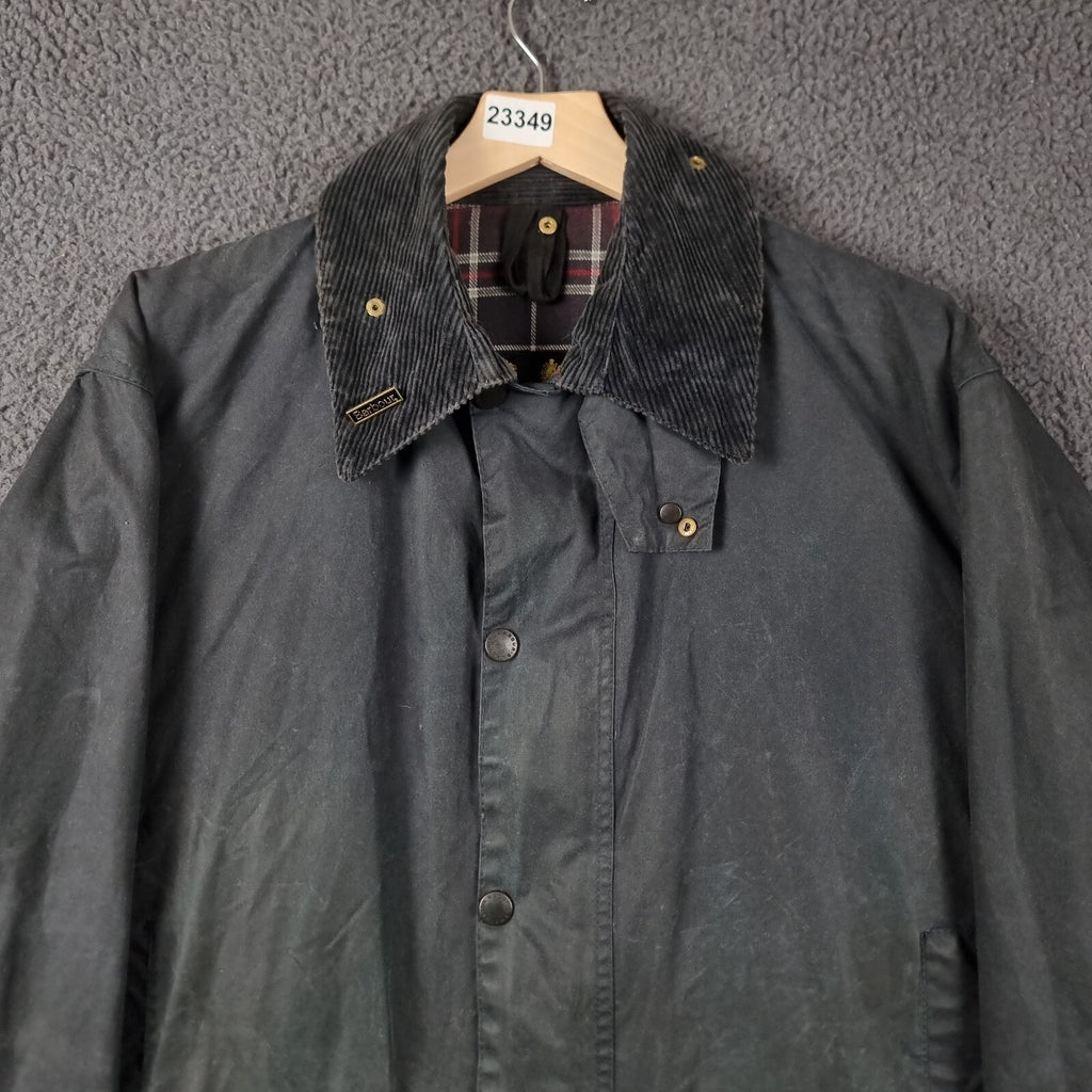 Vintage BARBOUR Border Jacket Mens C42 Navy Wax Waxed Field Coat A205 90s 1994