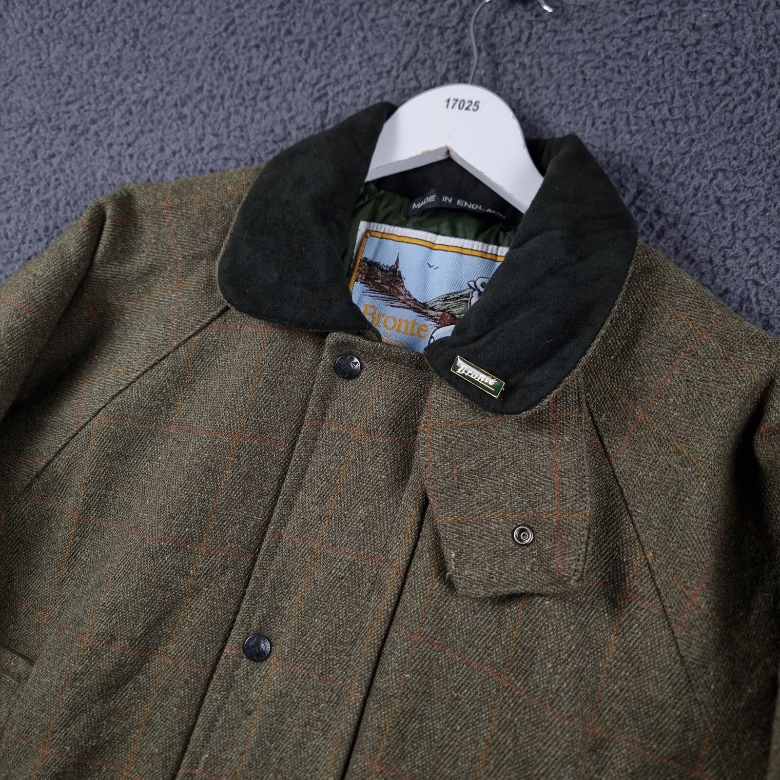 BRONTE Shooting Jacket Mens L Large Green Check Derby Tweed Wool Field Coat UK