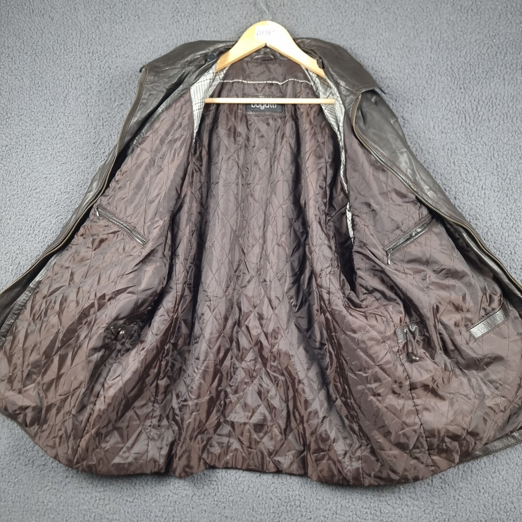 BUGATTI Leather Jacket Mens 2XL 48 Brown Nappa Soft Collared Coat Lined Full Zip