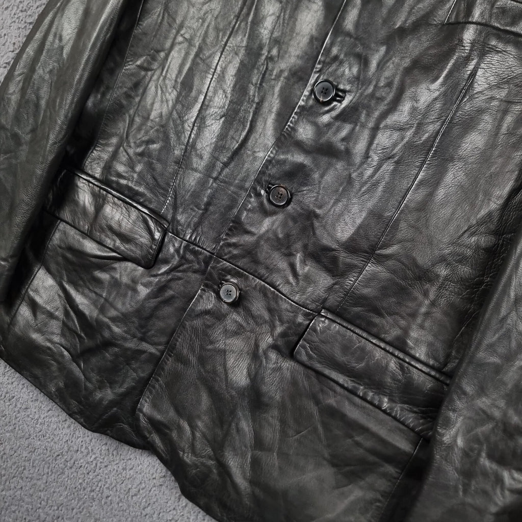 Vintage HUGO BOSS Leather Jacket Men L Large 42 Black Blazer Soft Lambskin Nappa