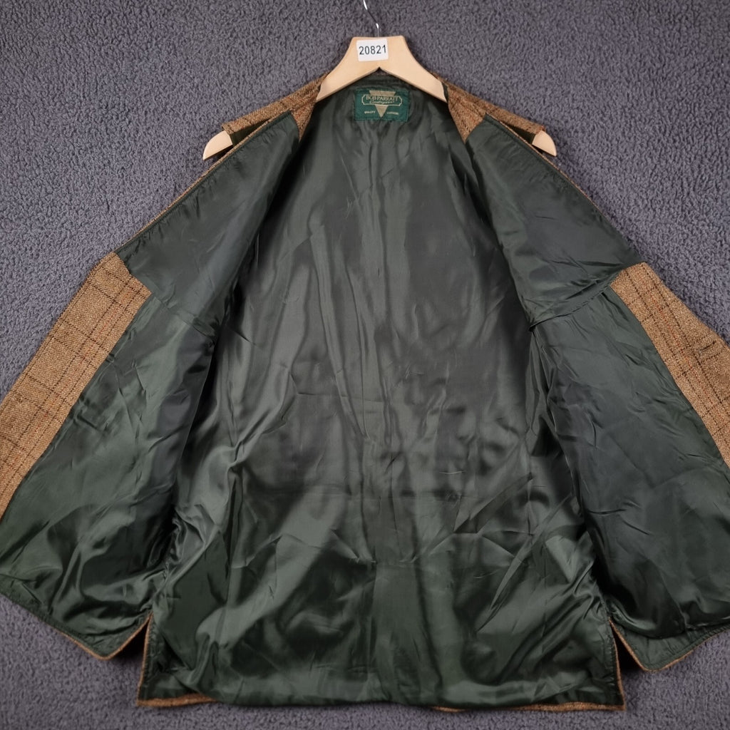 BOB PARRATT Shooting Vest Mens XL Brown 100% Wool Tweed Moleskin Trim Jacket