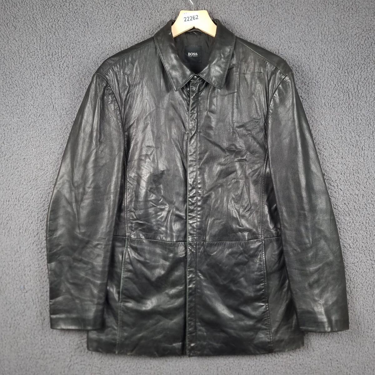 Vintage HUGO BOSS Leather Jacket Mens L Large 40 Black Soft Lambskin Nappa 90s