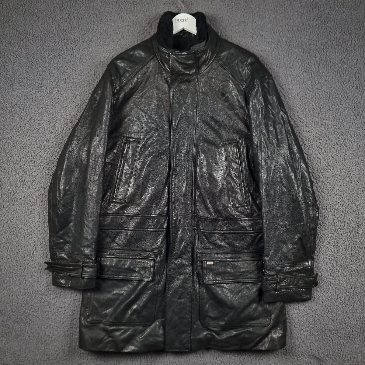 Vintage ARMA Leather Jacket Mens L Large 40 Black Long Overcoat Coat Lined 90s