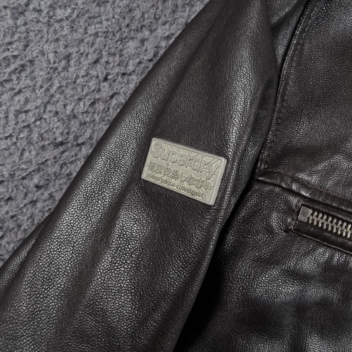SUPERDRY Leather Jacket Mens M Medium Brown Racer Biker Bomber Zip Real Hero