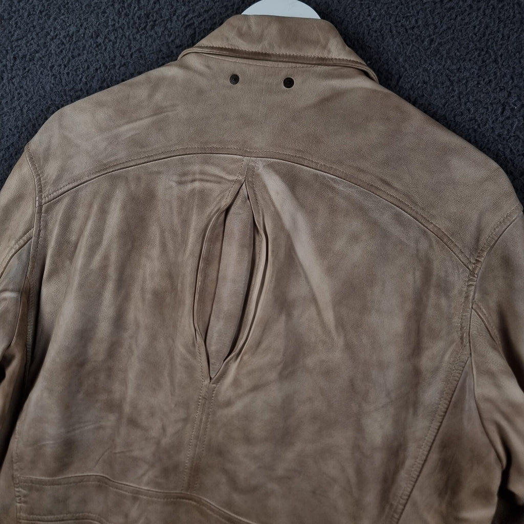 Vintage HUGO BOSS Leather Jacket Mens L Large 42 Brown Lambskin Bomber Flight A2