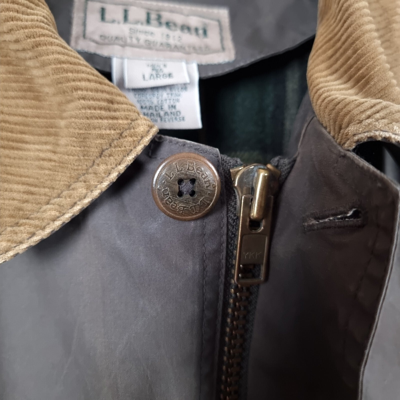 Vintage LL Bean Jacket Mens L Large Green Barn Field Coat Wool Liner Wax Canvas