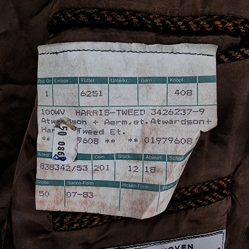 Harris Tweed Blazer Jacket Mens 40 Brown Herringbone Leather Elbow Patch Sport Coat Atwardson