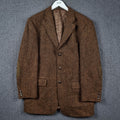 Harris Tweed Blazer Jacket Mens 40 Brown Herringbone Leather Elbow Patch Sport Coat Atwardson