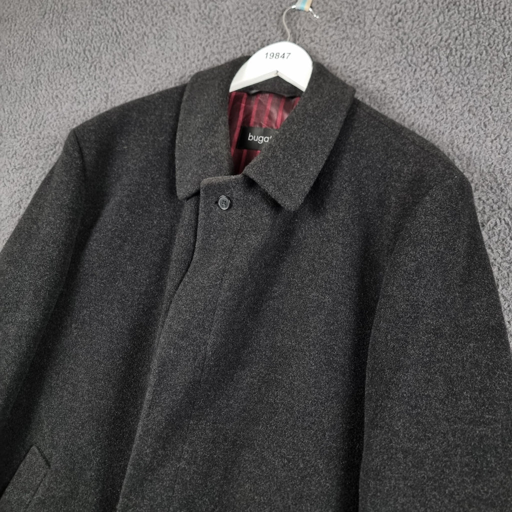 BUGATTI Coat Mens 2XL 52 Black Wool Cashmere Long Trench Overcoat Collared