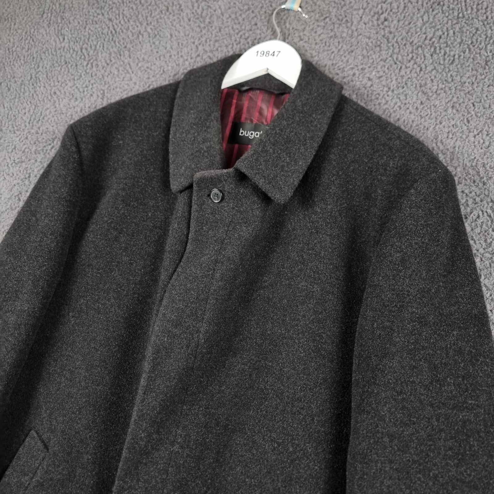 BUGATTI Coat Mens 2XL 52 Black Wool Cashmere Long Trench Overcoat Collared