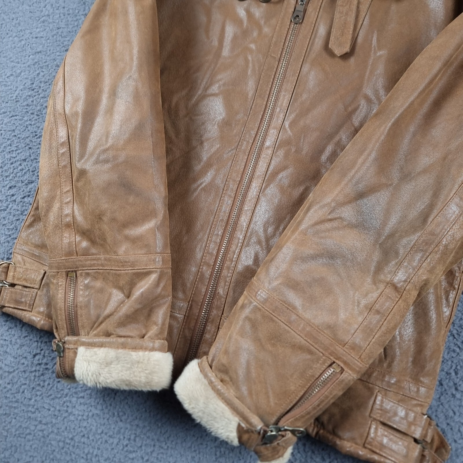 Vintage Leather Flight Jacket Men L Large Brown B3 Bomber Aviator Faux Shearling