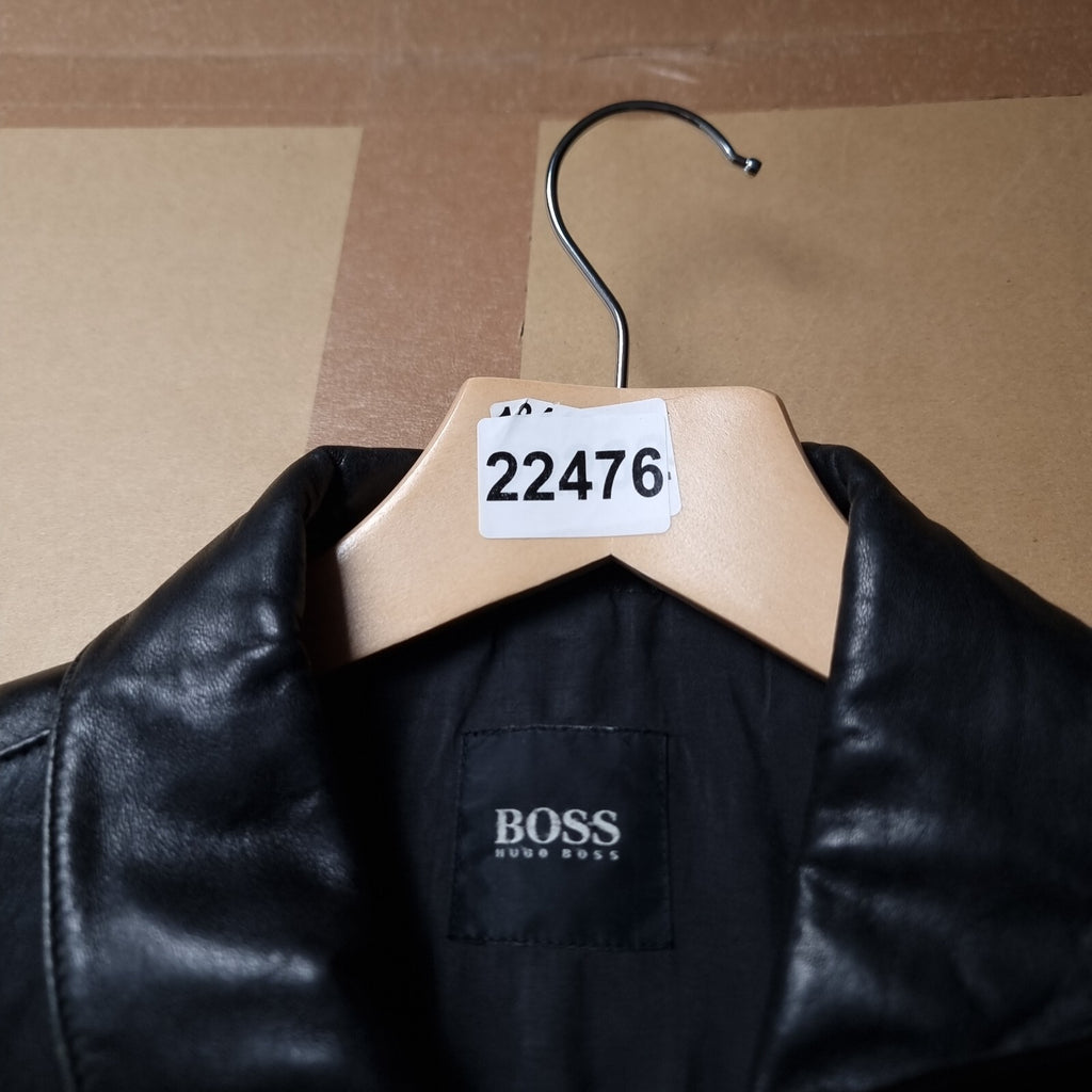 Vintage HUGO BOSS Leather Jacket Mens L Large 40 Black Soft Lambskin Nappa 90s