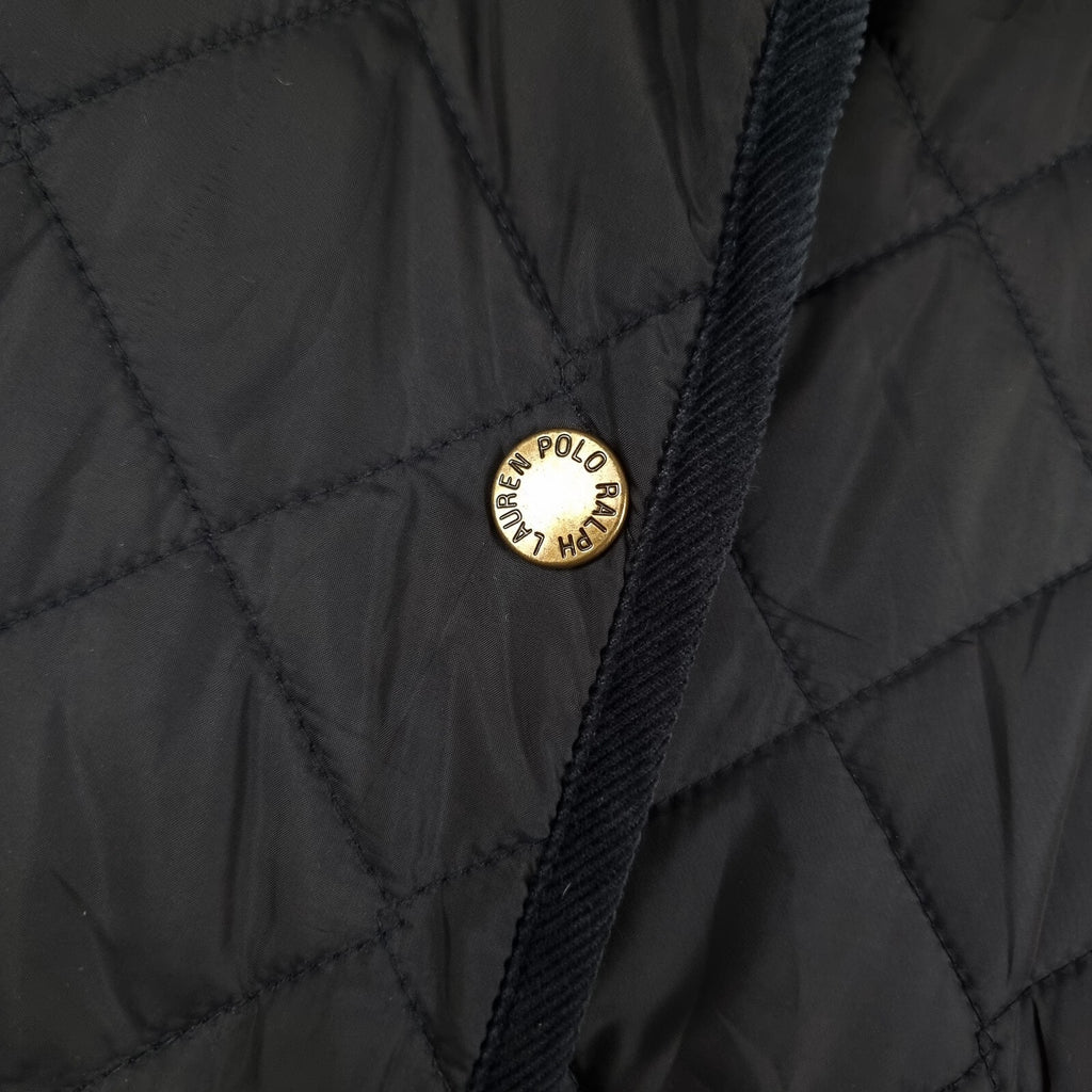 Vintage RALPH LAUREN Jacket Womens S Small Navy Long Quilted Coat Collared 90s