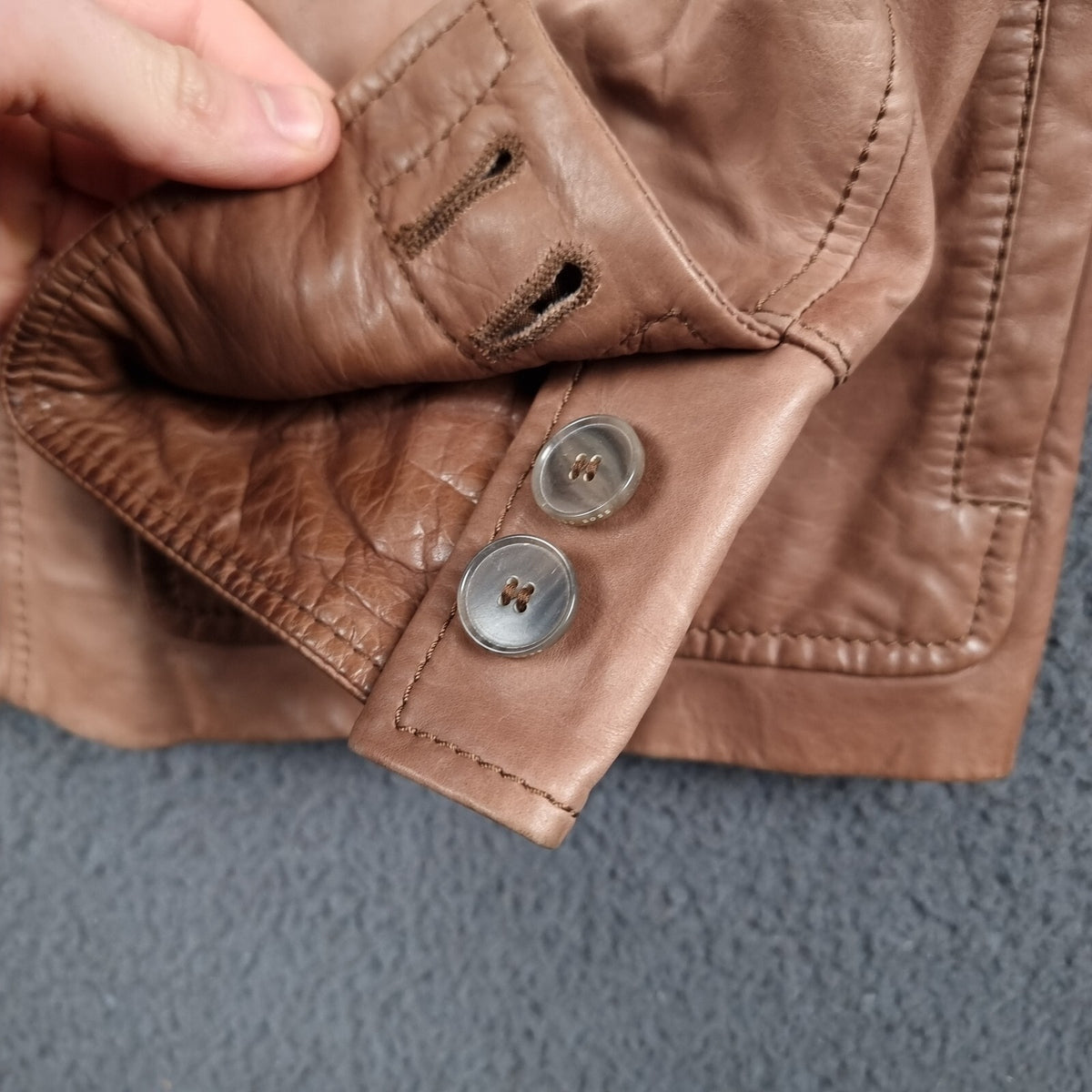 HUGO BOSS Leather Jacket Mens 40R L Large Brown Nappa Calfskin Soft Coat