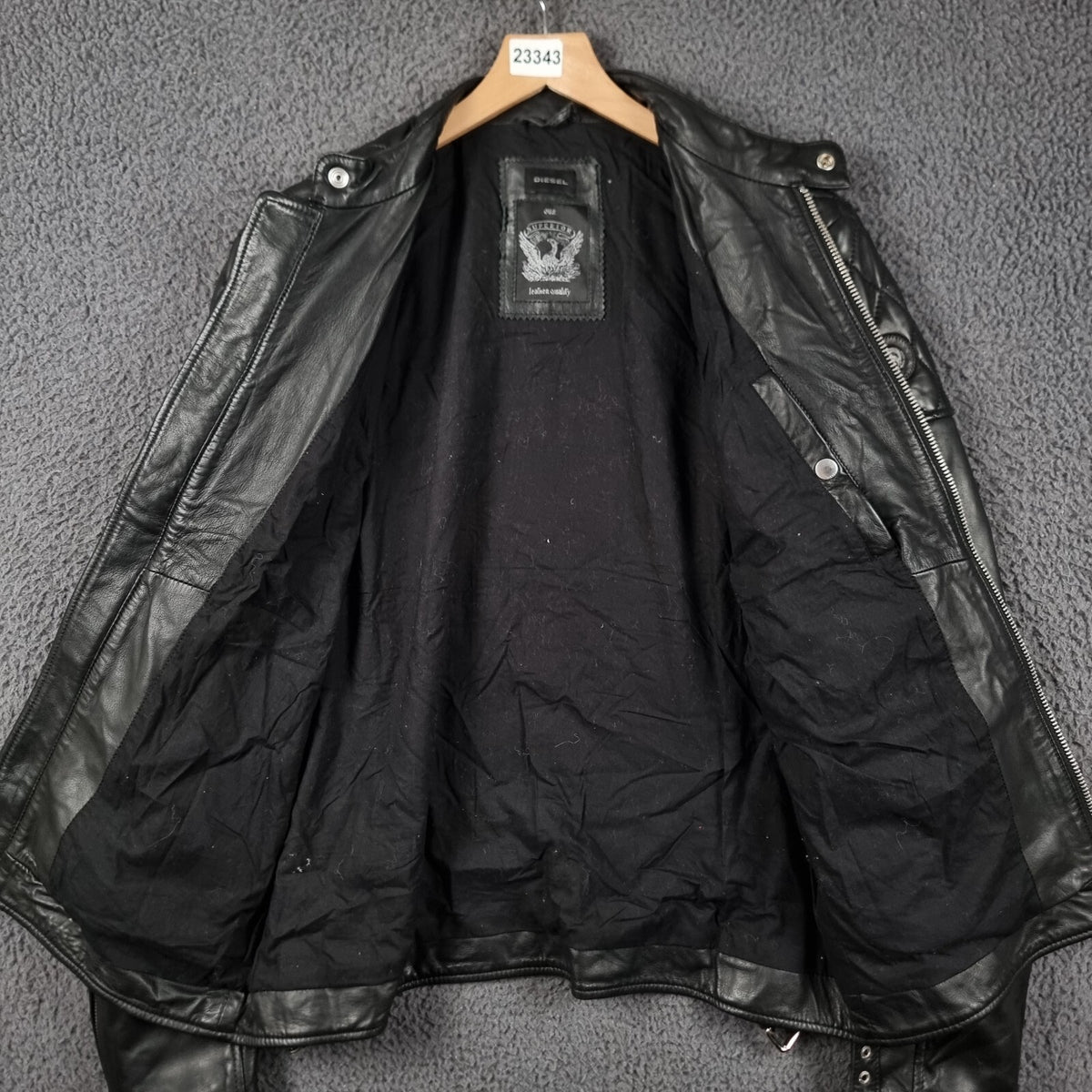 Diesel Leather Jacket Mens XL Black Soft Sheepskin Racer Biker Moto Full Zip