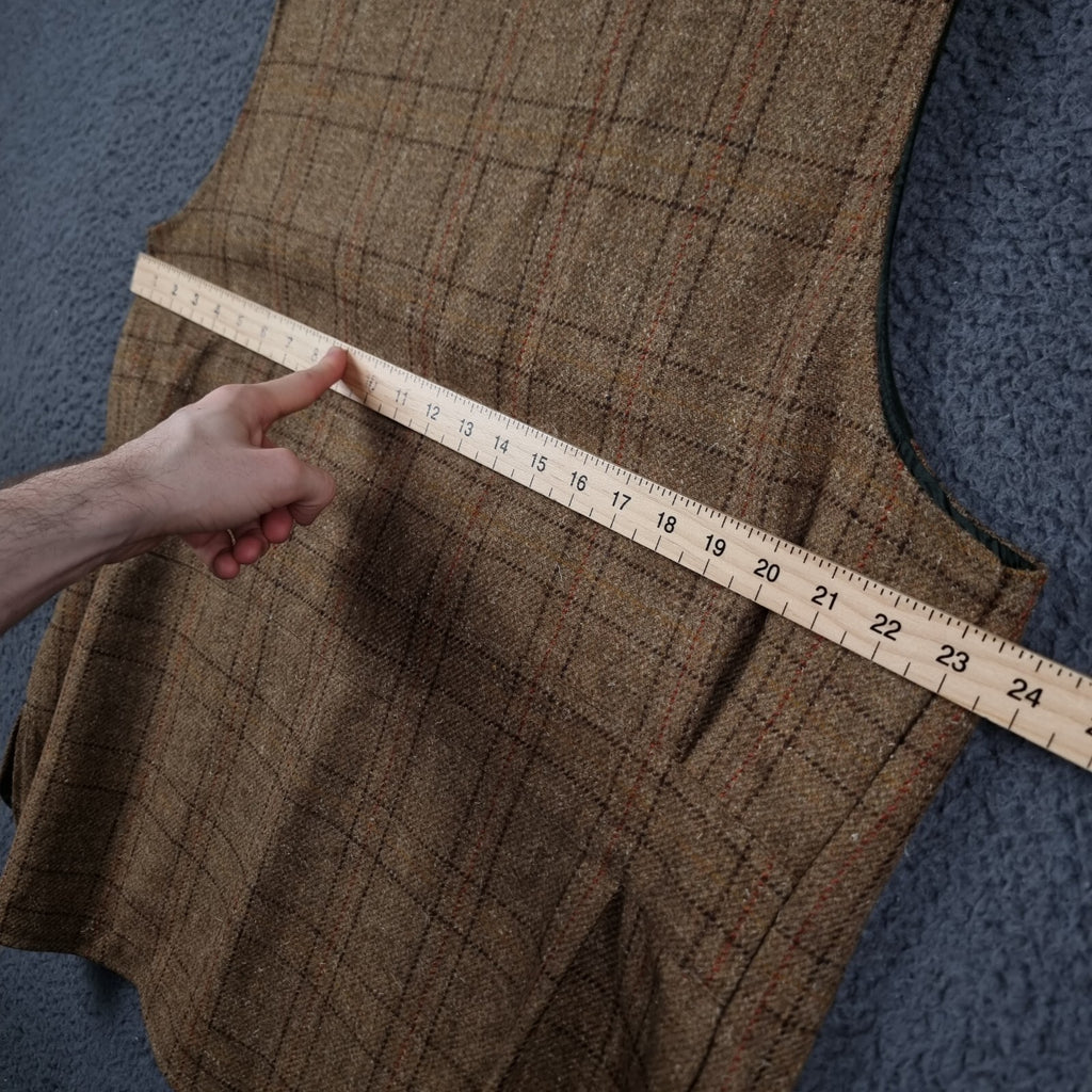 BOB PARRATT Shooting Vest Mens XL Brown 100% Wool Tweed Moleskin Trim Jacket