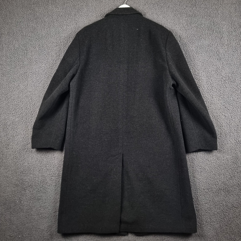 BUGATTI Coat Mens 2XL 52 Black Wool Cashmere Long Trench Overcoat Collared