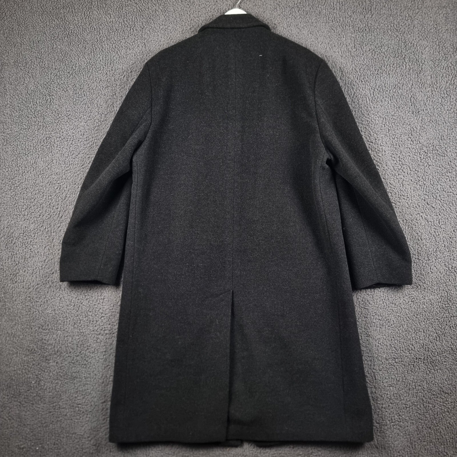 BUGATTI Coat Mens 2XL 52 Black Wool Cashmere Long Trench Overcoat Collared