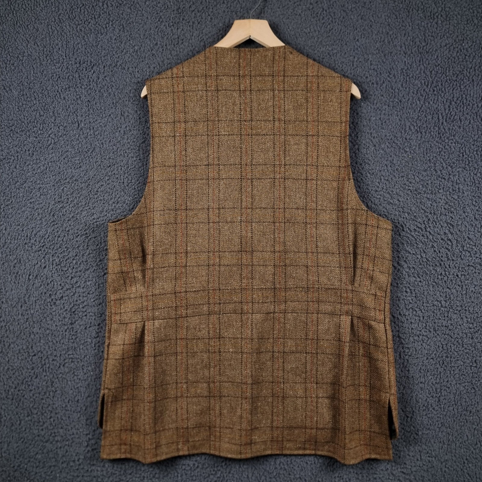 BOB PARRATT Shooting Vest Mens XL Brown 100% Wool Tweed Moleskin Trim Jacket
