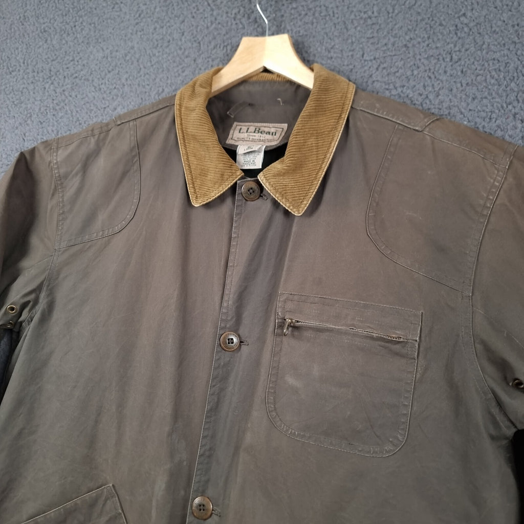 Vintage LL Bean Jacket Mens L Large Green Barn Field Coat Wool Liner Wax Canvas