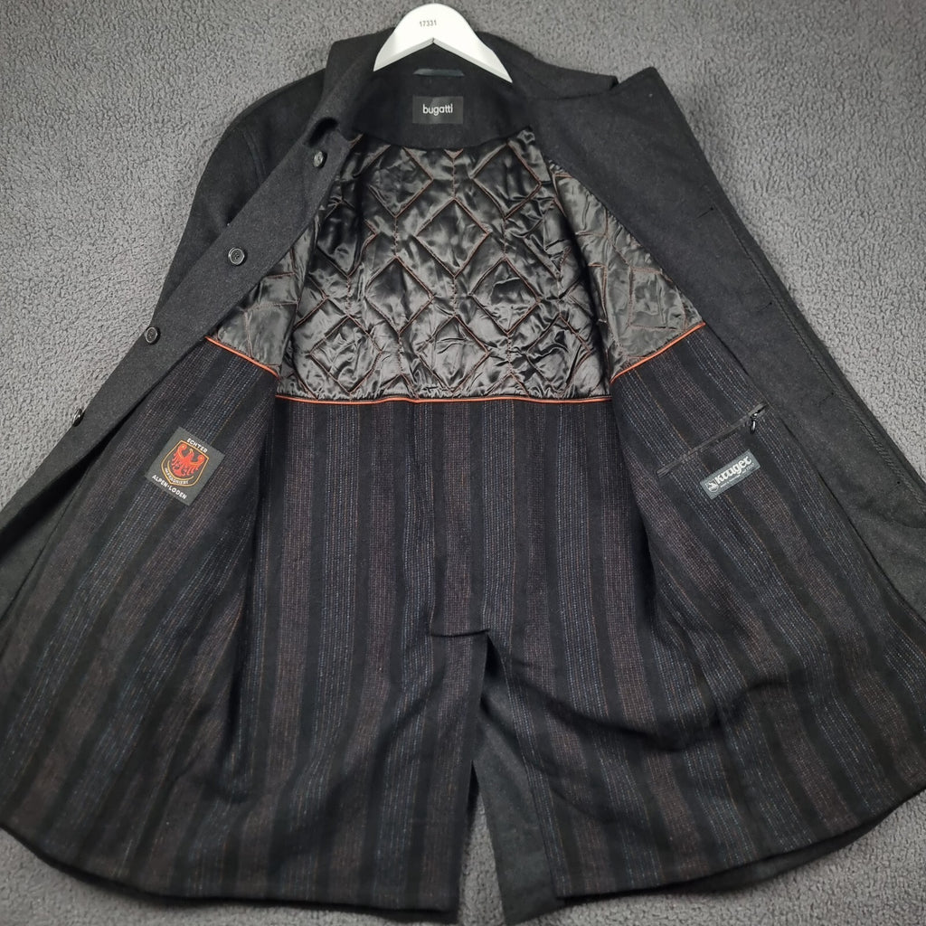 Bugatti Alpen Loden Coat Mens XL 52 Black Wool & Cashmere Long Overcoat Collared