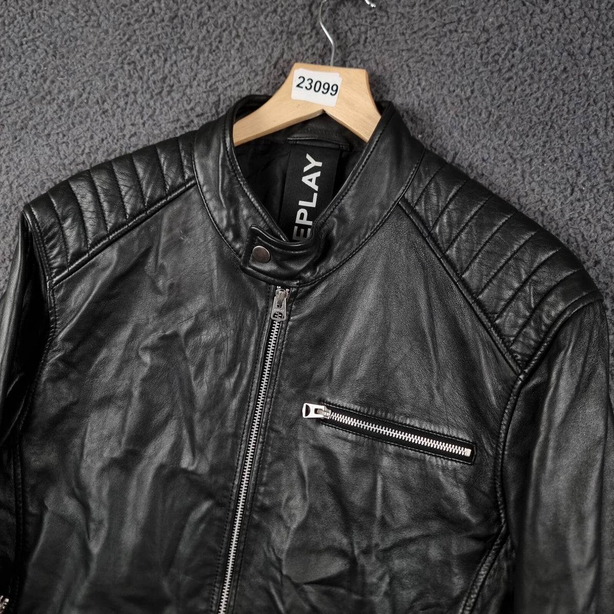 REPLAY Leather Jacket Mens XL Black Biker Racer Soft Sheep Lambskin Full Zip