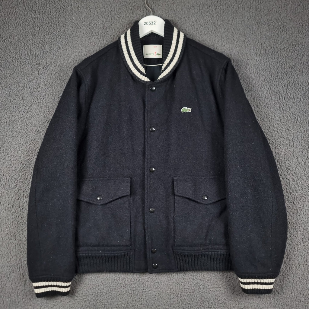 LACOSTE Jacket Mens 2XL 56 FR 7 Blue Navy Wool Blend Bomber Varsity Flight