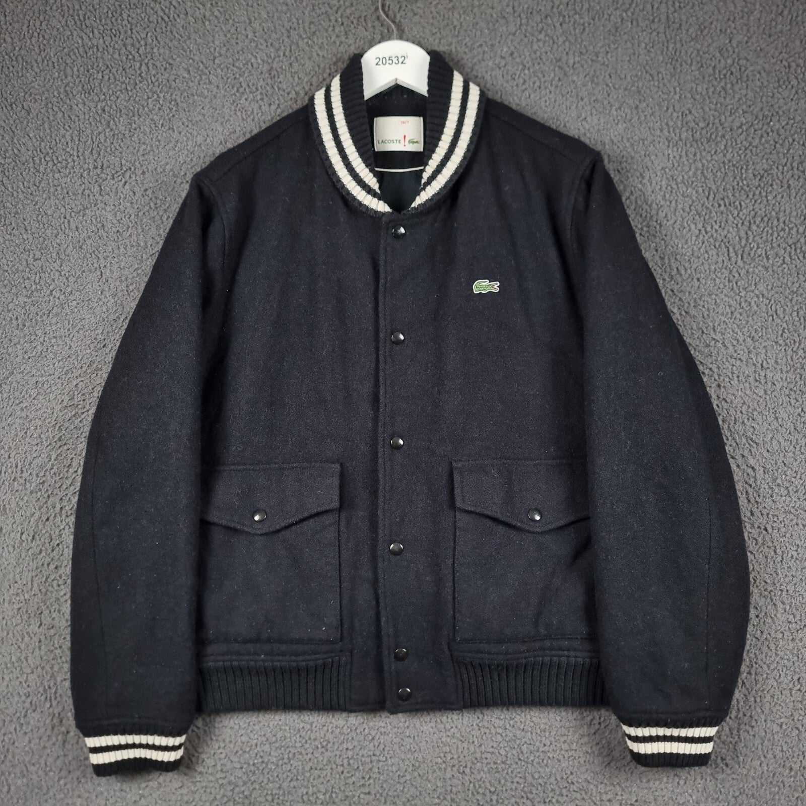 LACOSTE Jacket Mens 2XL 56 FR 7 Blue Navy Wool Blend Bomber Varsity Flight