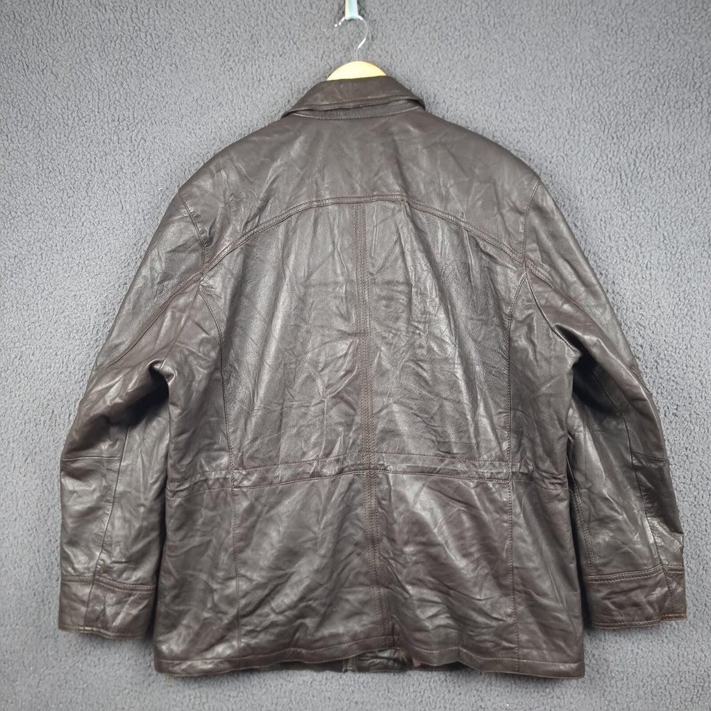 BUGATTI Leather Jacket Mens 2XL 48 Brown Nappa Soft Collared Coat Lined Full Zip
