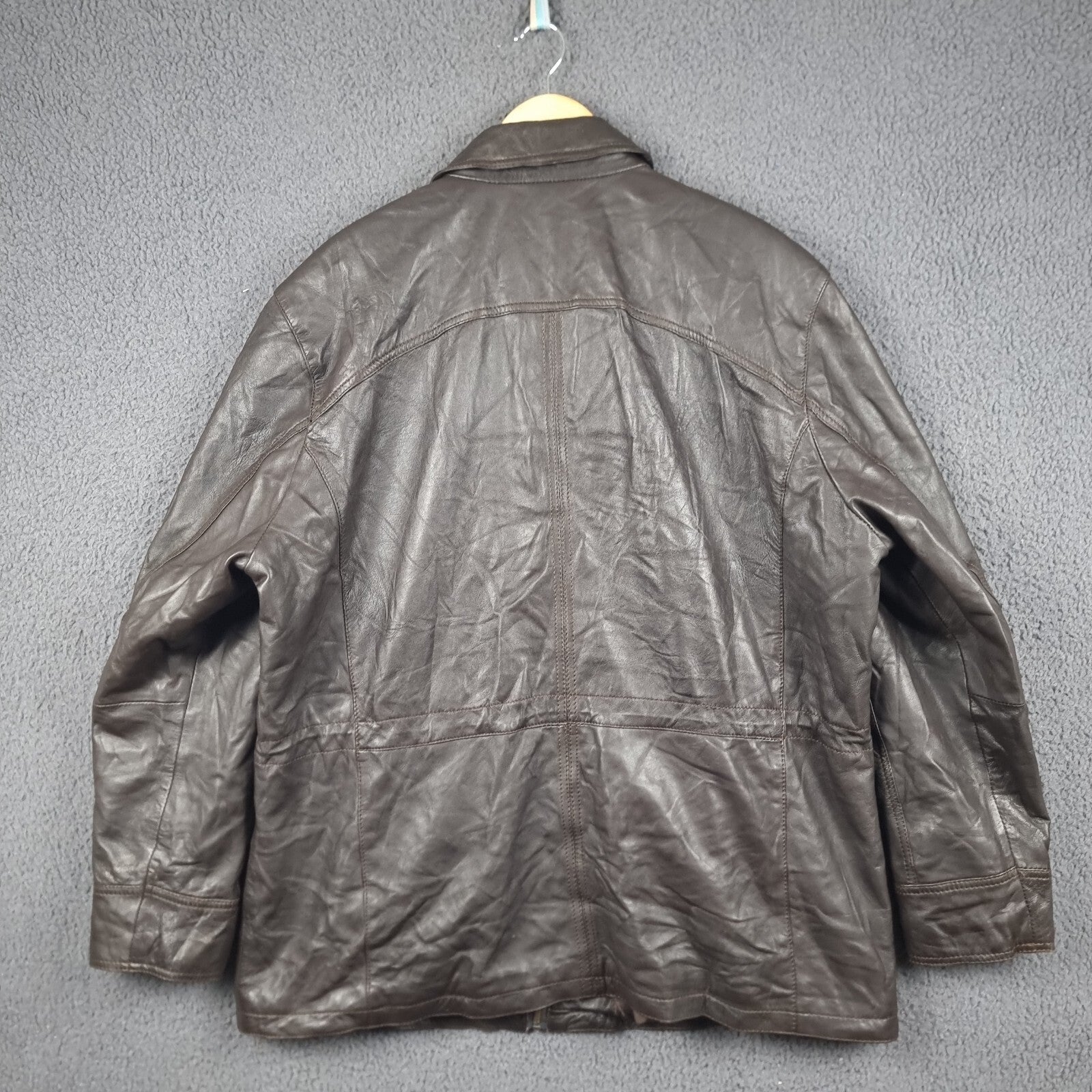 BUGATTI Leather Jacket Mens 2XL 48 Brown Nappa Soft Collared Coat Lined Full Zip