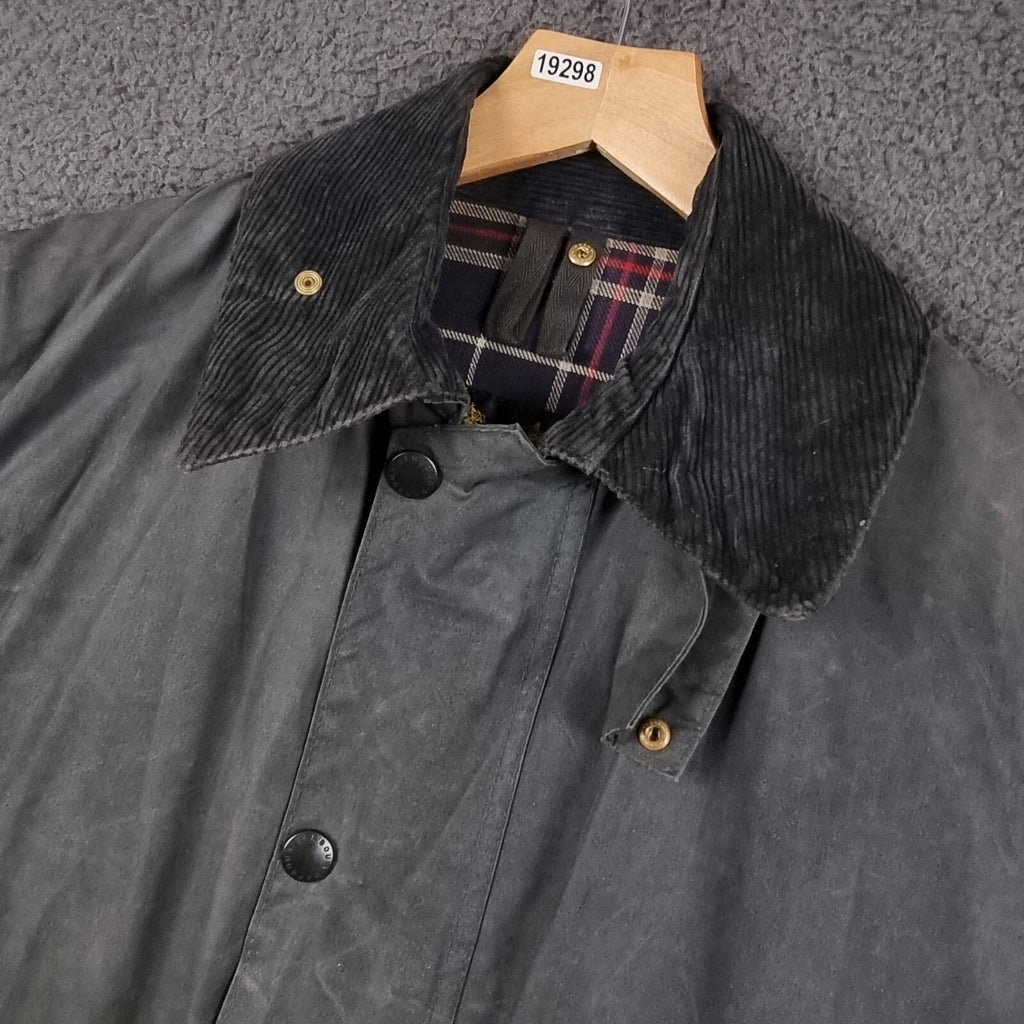 Vintage BARBOUR Border Jacket Mens C36 Navy Wax Waxed Field Coat A205 80s 1989