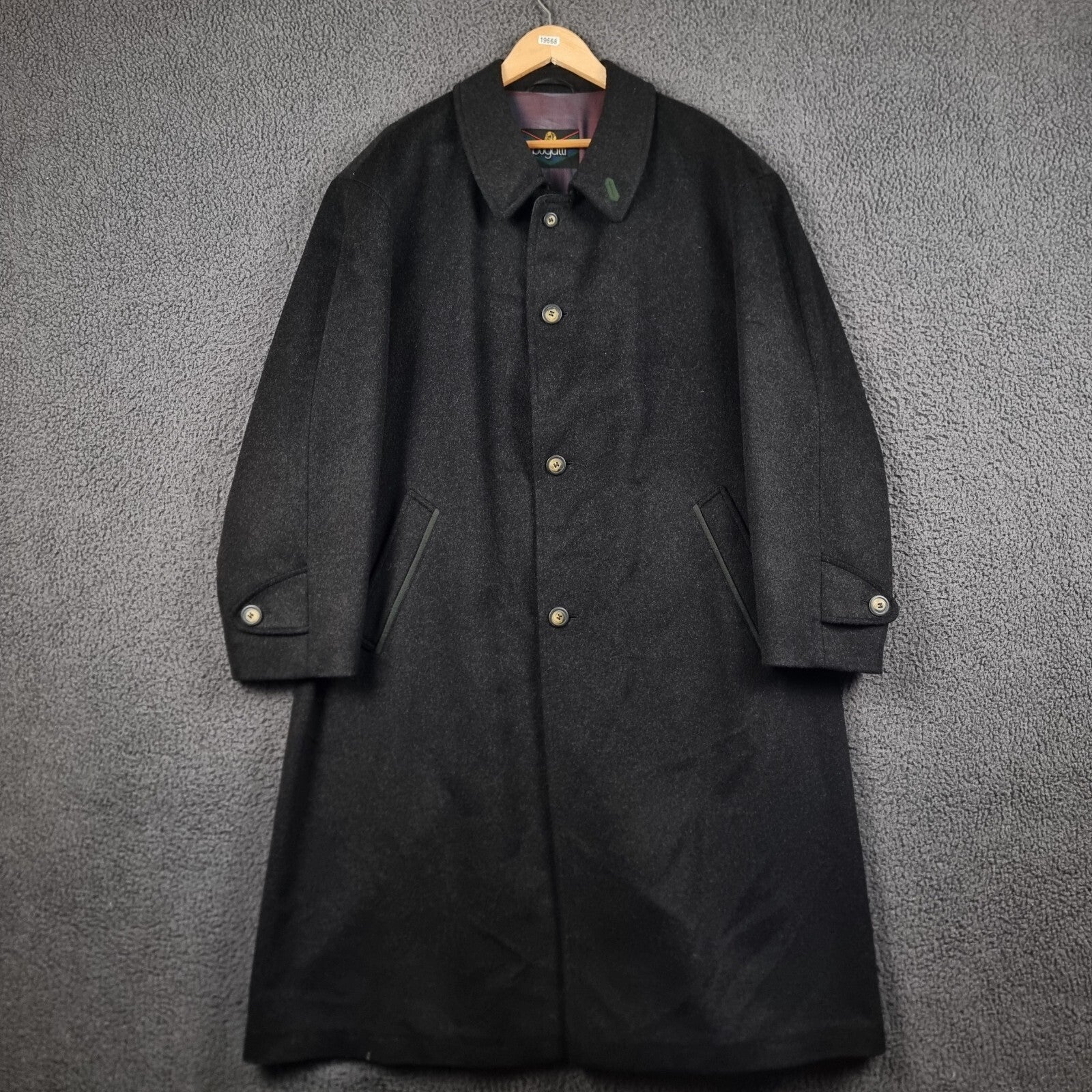 BUGATTI Coat Mens 2XL 27 Black Pischl Alpine Loden Wool Long Trench Overcoat