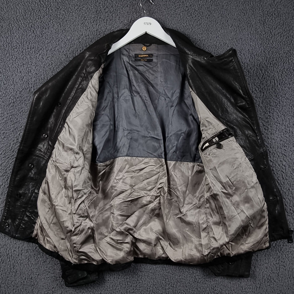 DIESEL Leather Jacket Men S Small Brown BLACK GOLD Biker Moto Collared LOXETT