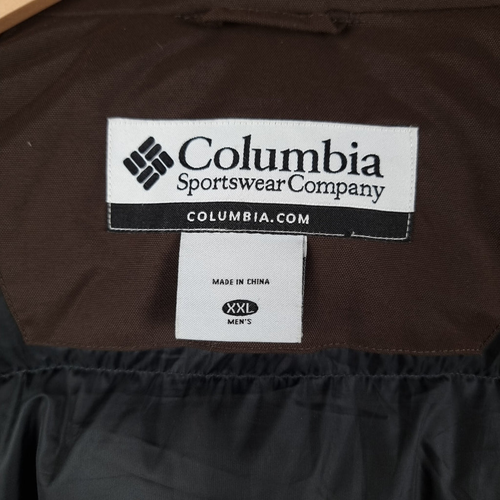 Columbia Jacket Mens 2XL Brown Down Fill Waterproof Puffer Bomber Multi Pocket