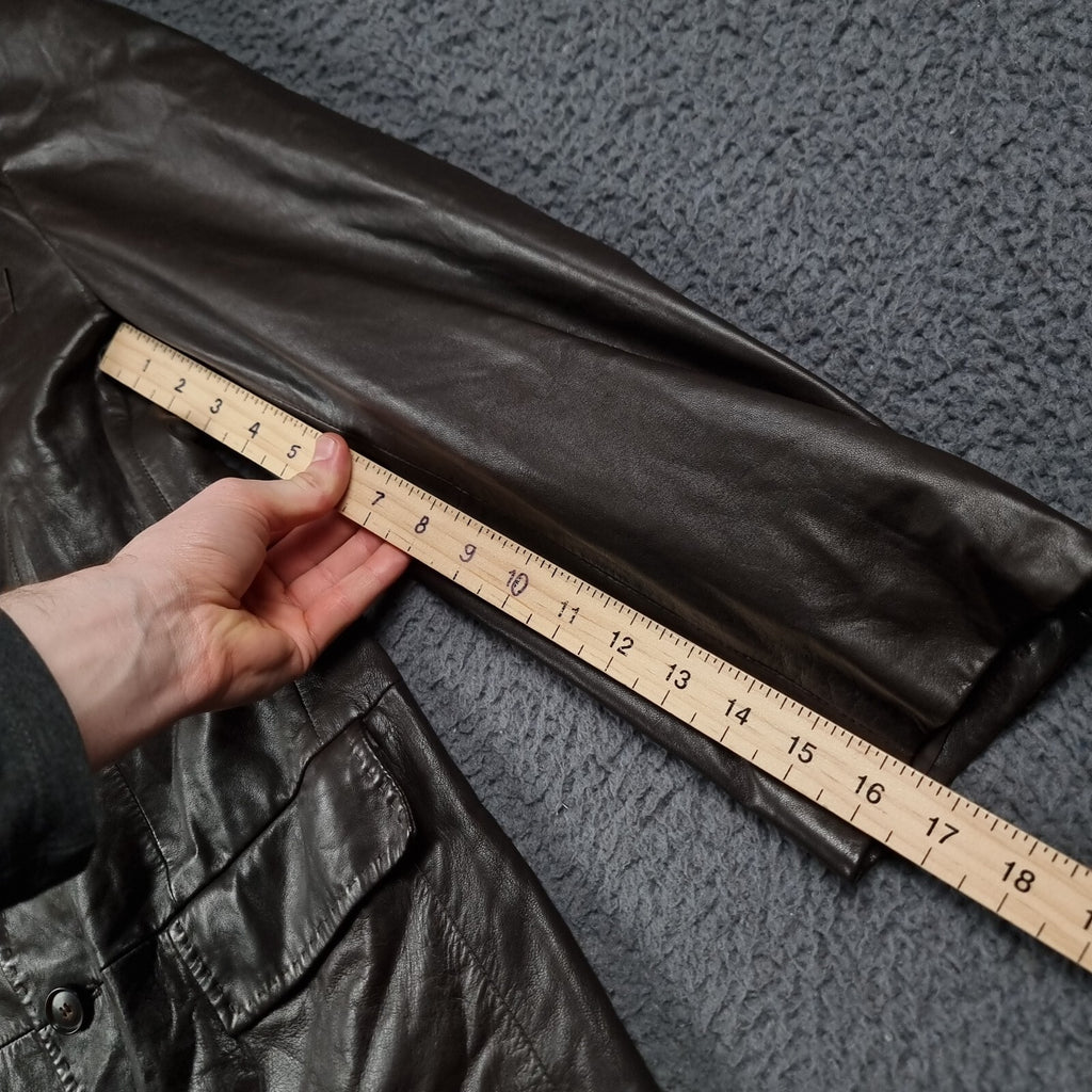 Vintage HUGO BOSS Leather Jacket Men L Large 42 Brown Blazer Soft Lambskin Nappa
