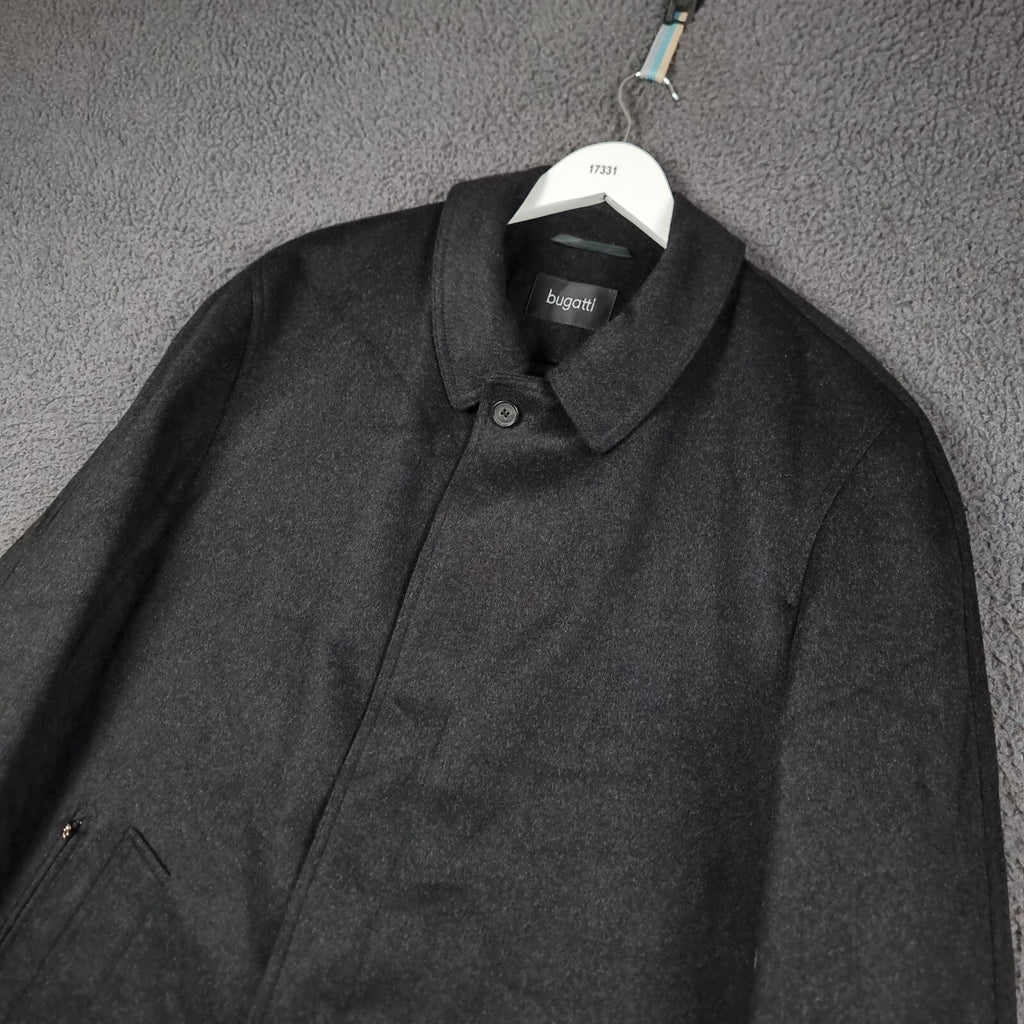 Bugatti Alpen Loden Coat Mens XL 52 Black Wool & Cashmere Long Overcoat Collared